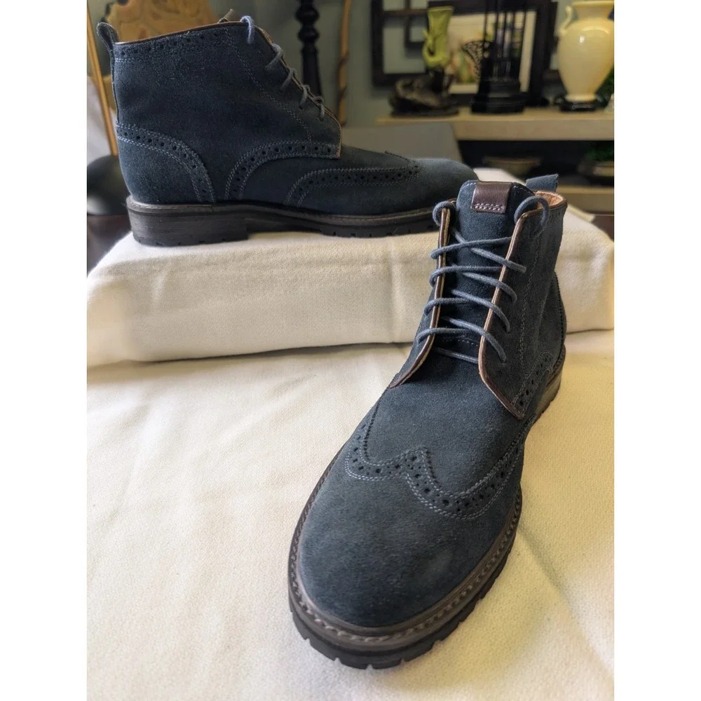 Florsheim 9D  Suede 'Gaffney' Limited Lace Up Ankle Boots In Navy Worn 1X